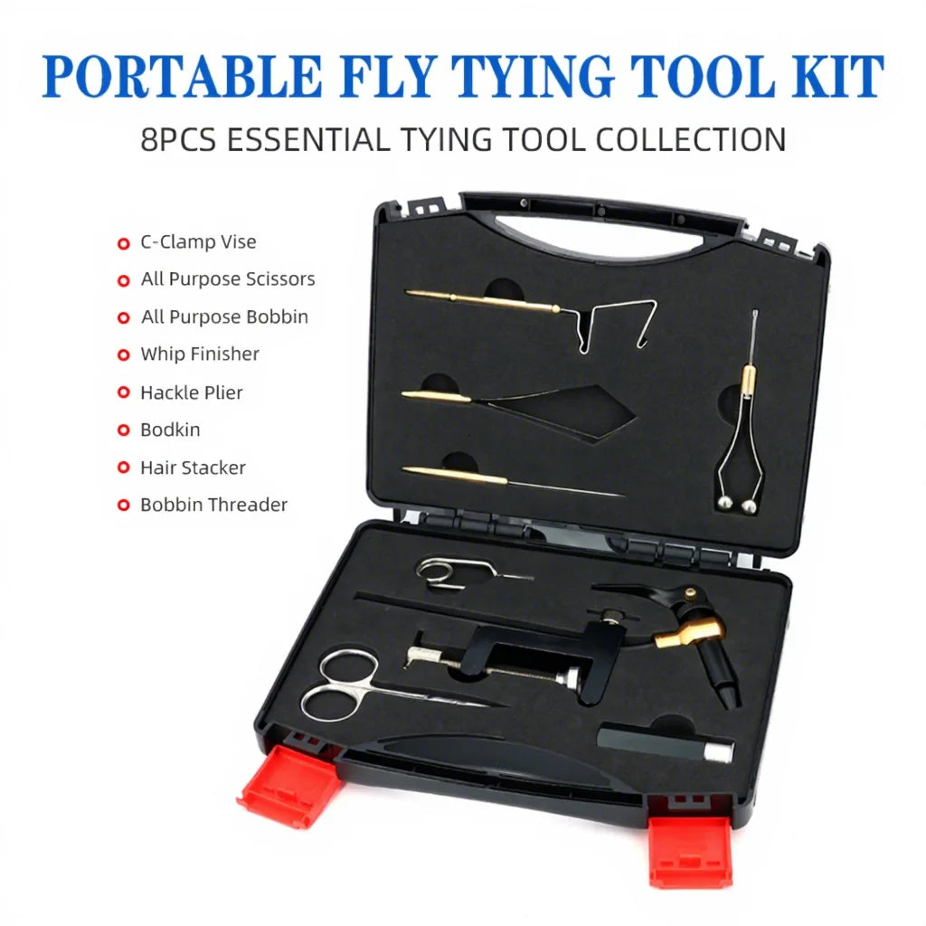 Portable Fly Tying Tools Kit Bobbin Finisher Scissors Hackle Hair Stacker and Other Fly Fishing Tools Set