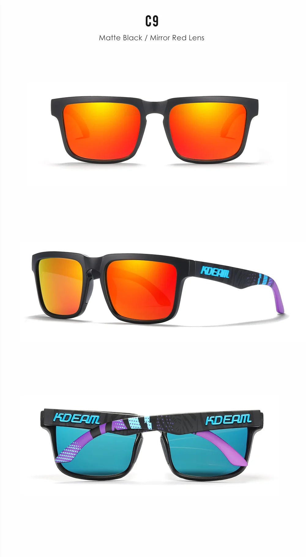 KDEAM Classic Square Sunglasses Men Women Category 3 Polarized Sun Glasses Unique Frame Surface Eyewear With Case Box KD332