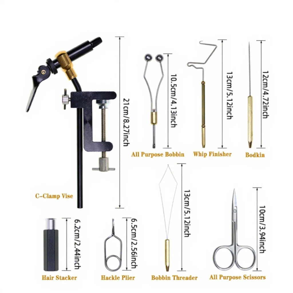 Portable Fly Tying Tools Kit Bobbin Finisher Scissors Hackle Hair Stacker and Other Fly Fishing Tools Set
