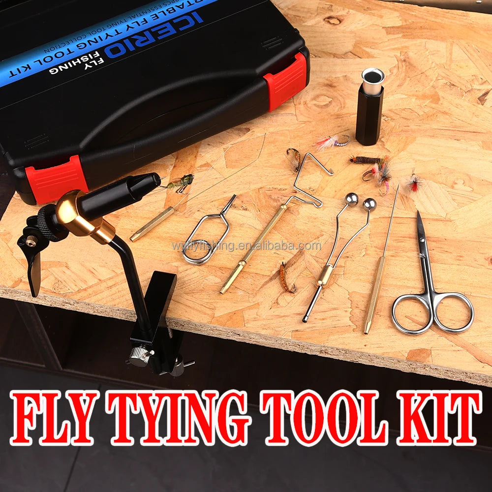 Portable Fly Tying Tools Kit Bobbin Finisher Scissors Hackle Hair Stacker and Other Fly Fishing Tools Set