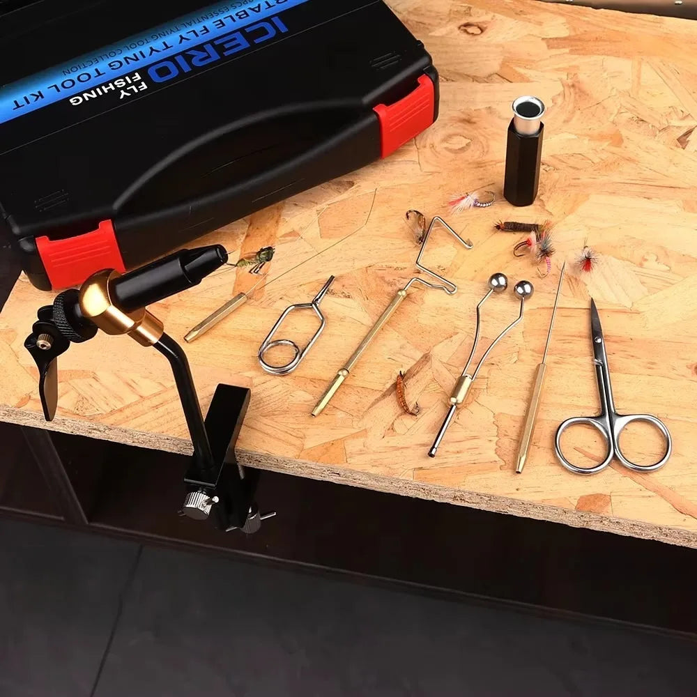 Portable Fly Tying Tools Kit Bobbin Finisher Scissors Hackle Hair Stacker and Other Fly Fishing Tools Set