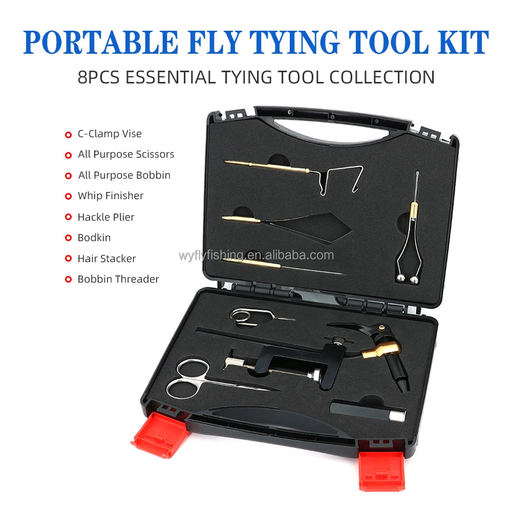 Portable Fly Tying Tools Kit Bobbin Finisher Scissors Hackle Hair Stacker and Other Fly Fishing Tools Set