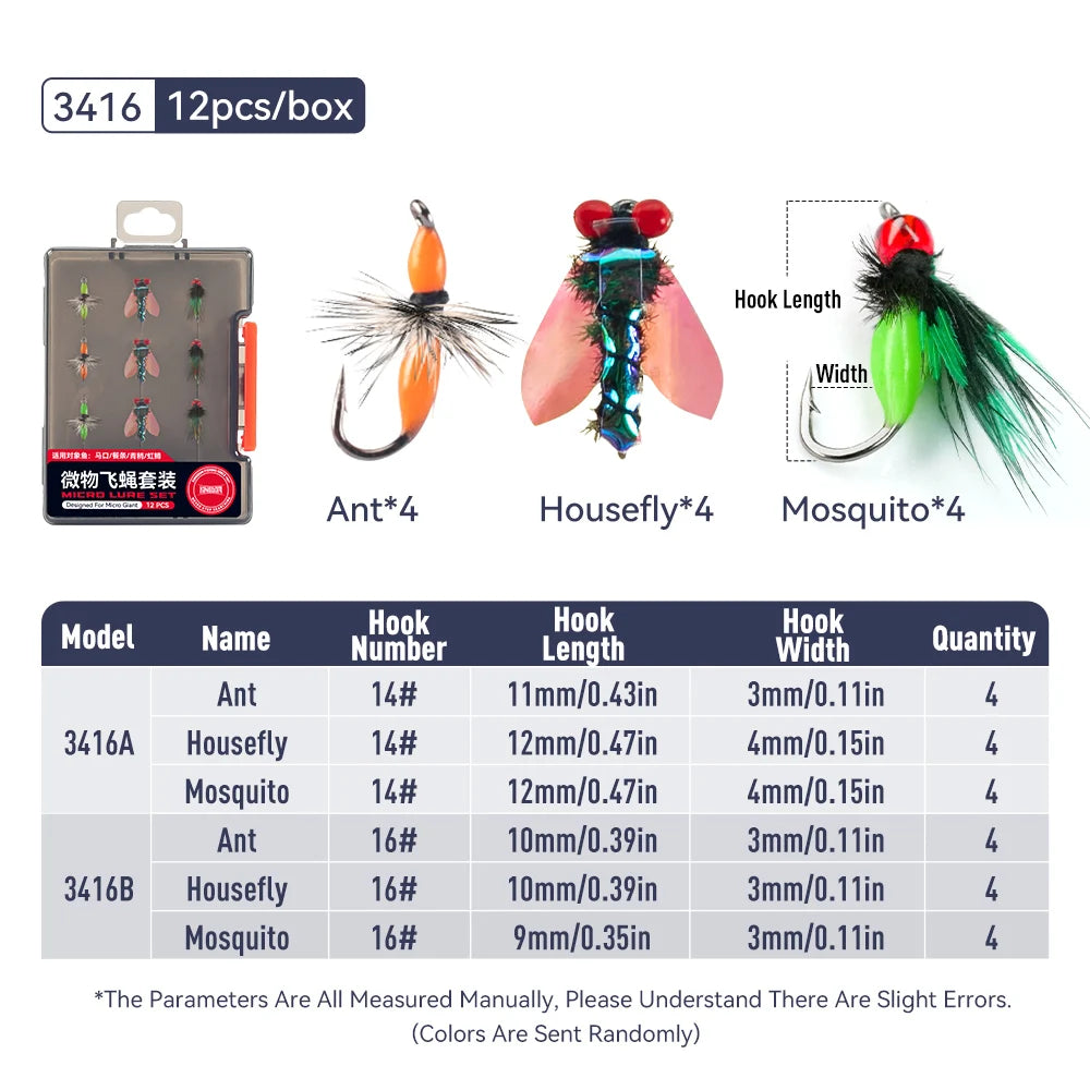 Kingdom New Design Micro Fly Fishing Hook Set Bionic Paint Fly Lure Floating Action Fly Fishing Hook for River Fishing