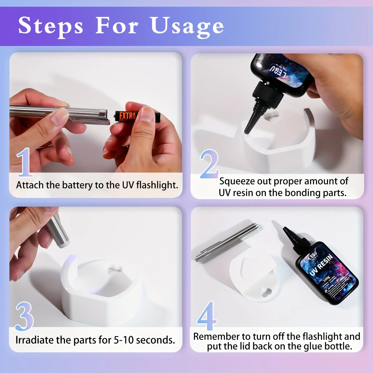 100G Glue Resin Kit Hard Type Crystal Clear Ultraviolet Curing UV Epoxy Resin with Quick Drying Light for Beginners