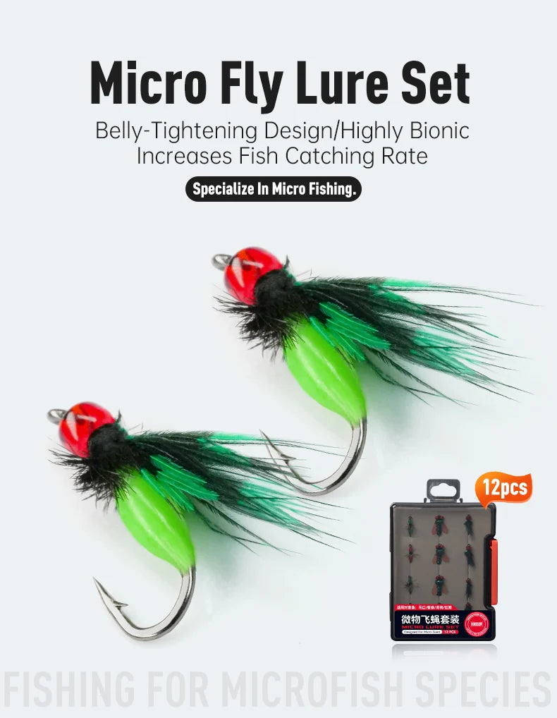 Kingdom New Design Micro Fly Fishing Hook Set Bionic Paint Fly Lure Floating Action Fly Fishing Hook for River Fishing