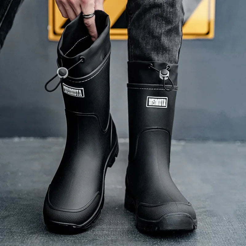 Men's Lightweight Waterproof Fishing Rain Boots Anti-slip Wear-resistant PVC Boot Tube round Toe EVA Insole Plain Color Adult