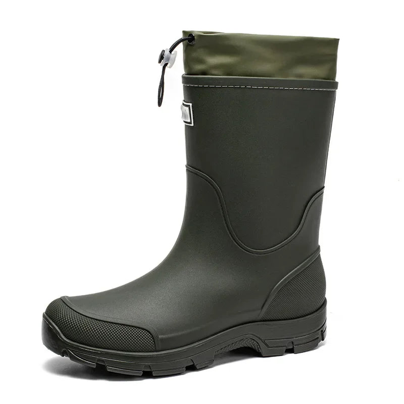 Men's Lightweight Waterproof Fishing Rain Boots Anti-slip Wear-resistant PVC Boot Tube round Toe EVA Insole Plain Color Adult