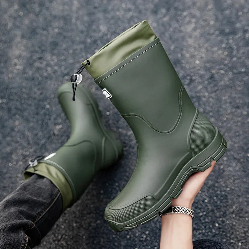 Men's Lightweight Waterproof Fishing Rain Boots Anti-slip Wear-resistant PVC Boot Tube round Toe EVA Insole Plain Color Adult