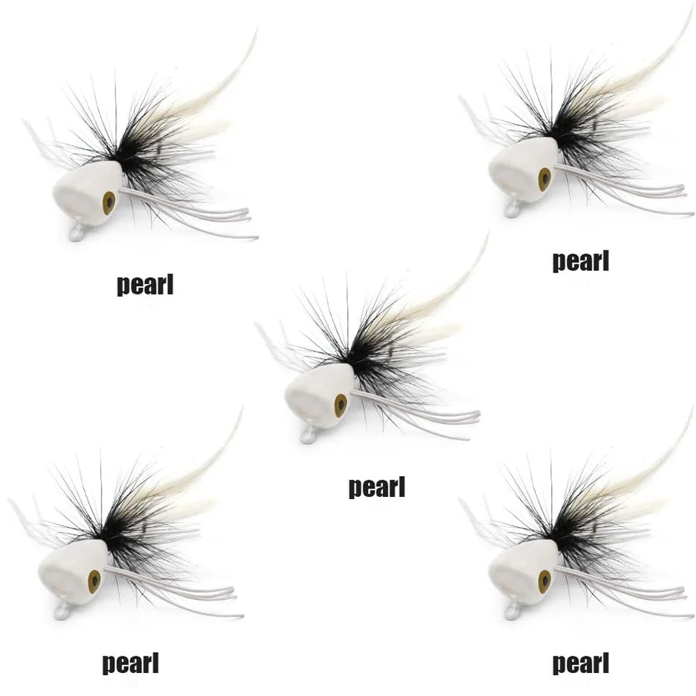 5PCS Topwater Fly Fishing Popper Floating Dry Flies Bugs Insect Lure Mayfly Hook for Bass Trout Sunfish Salmon Artificial Bait