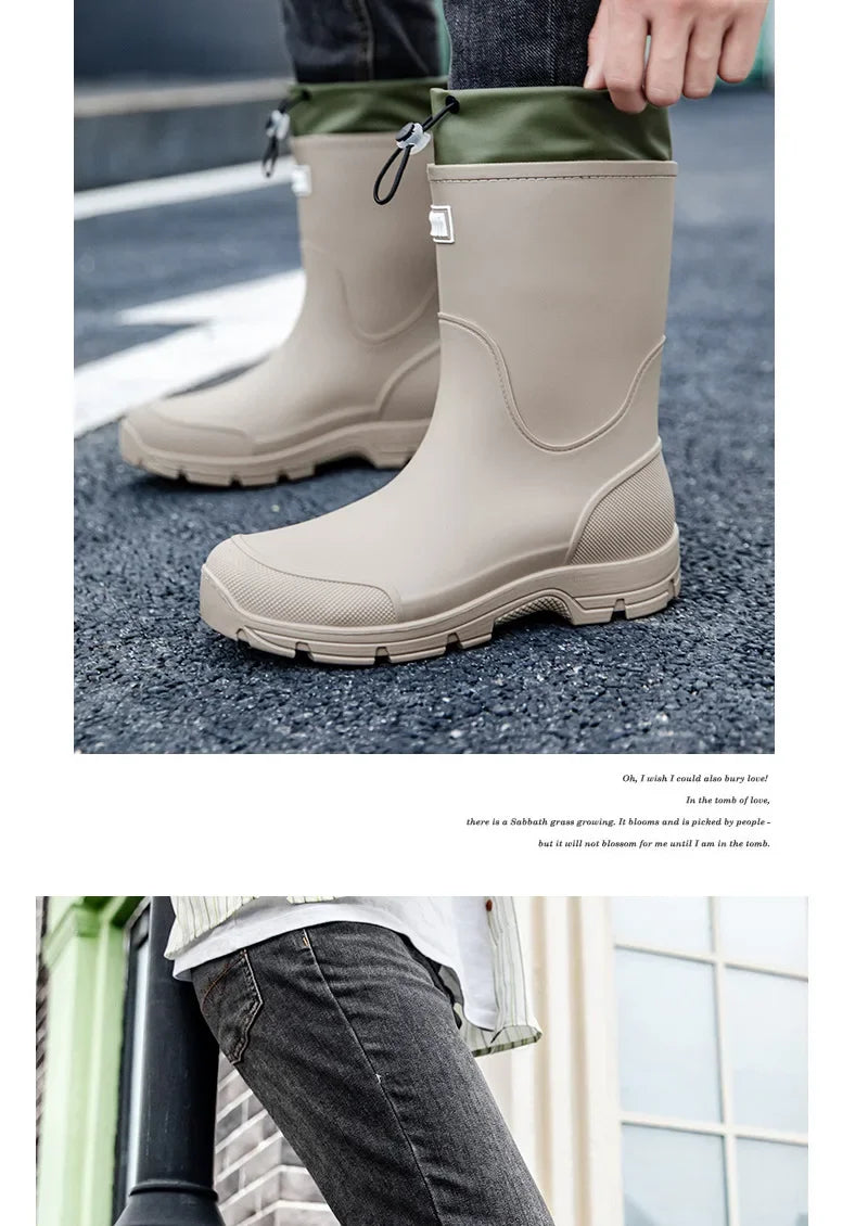 Men's Lightweight Waterproof Fishing Rain Boots Anti-slip Wear-resistant PVC Boot Tube round Toe EVA Insole Plain Color Adult