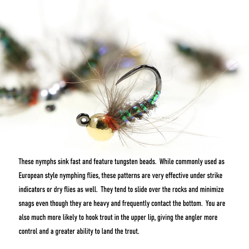 Wifreo 6PCS 16# Tungsten Beadhead CDC Hackle Non-barbed Jig Nymph Flies Barbless Euro Nymph Trout Grayling Bass Fly Fishing Lure