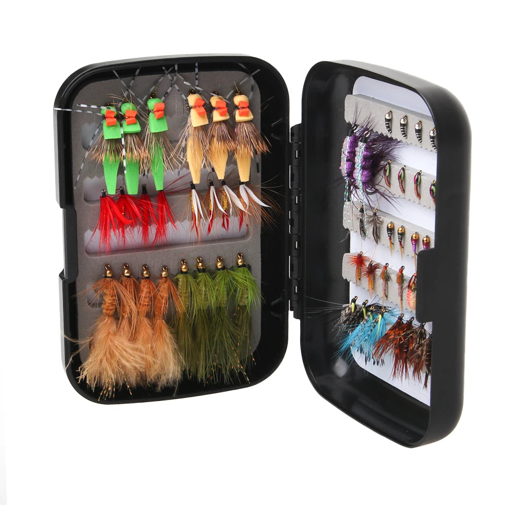 52pc Fly Fishing Combo Kit — Dry/Wet Flies, Streamers & Nymphs with Box
