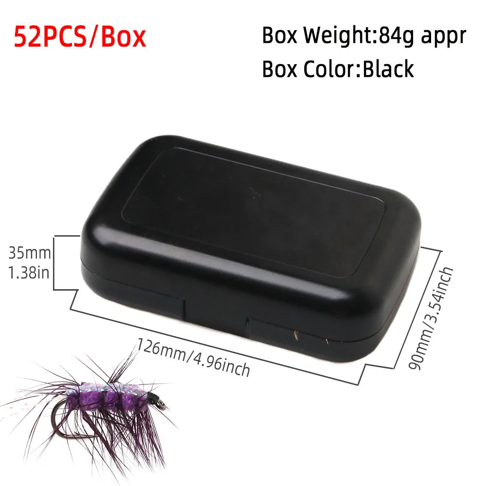 52pc Fly Fishing Combo Kit — Dry/Wet Flies, Streamers & Nymphs with Box