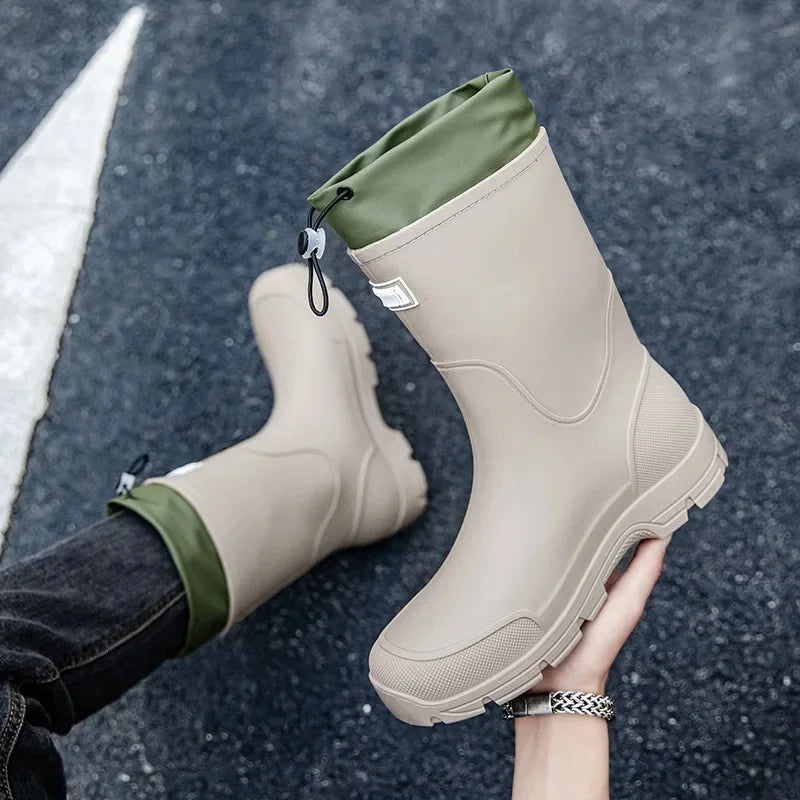 Men's Lightweight Waterproof Fishing Rain Boots Anti-slip Wear-resistant PVC Boot Tube round Toe EVA Insole Plain Color Adult