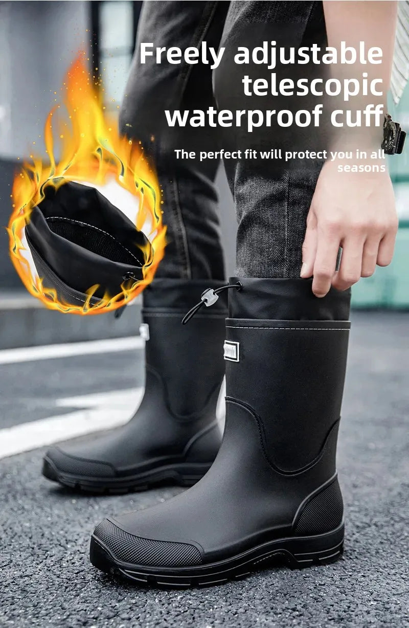 Men's Lightweight Waterproof Fishing Rain Boots Anti-slip Wear-resistant PVC Boot Tube round Toe EVA Insole Plain Color Adult
