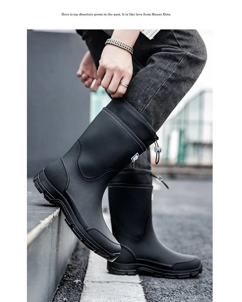 Men's Lightweight Waterproof Fishing Rain Boots Anti-slip Wear-resistant PVC Boot Tube round Toe EVA Insole Plain Color Adult