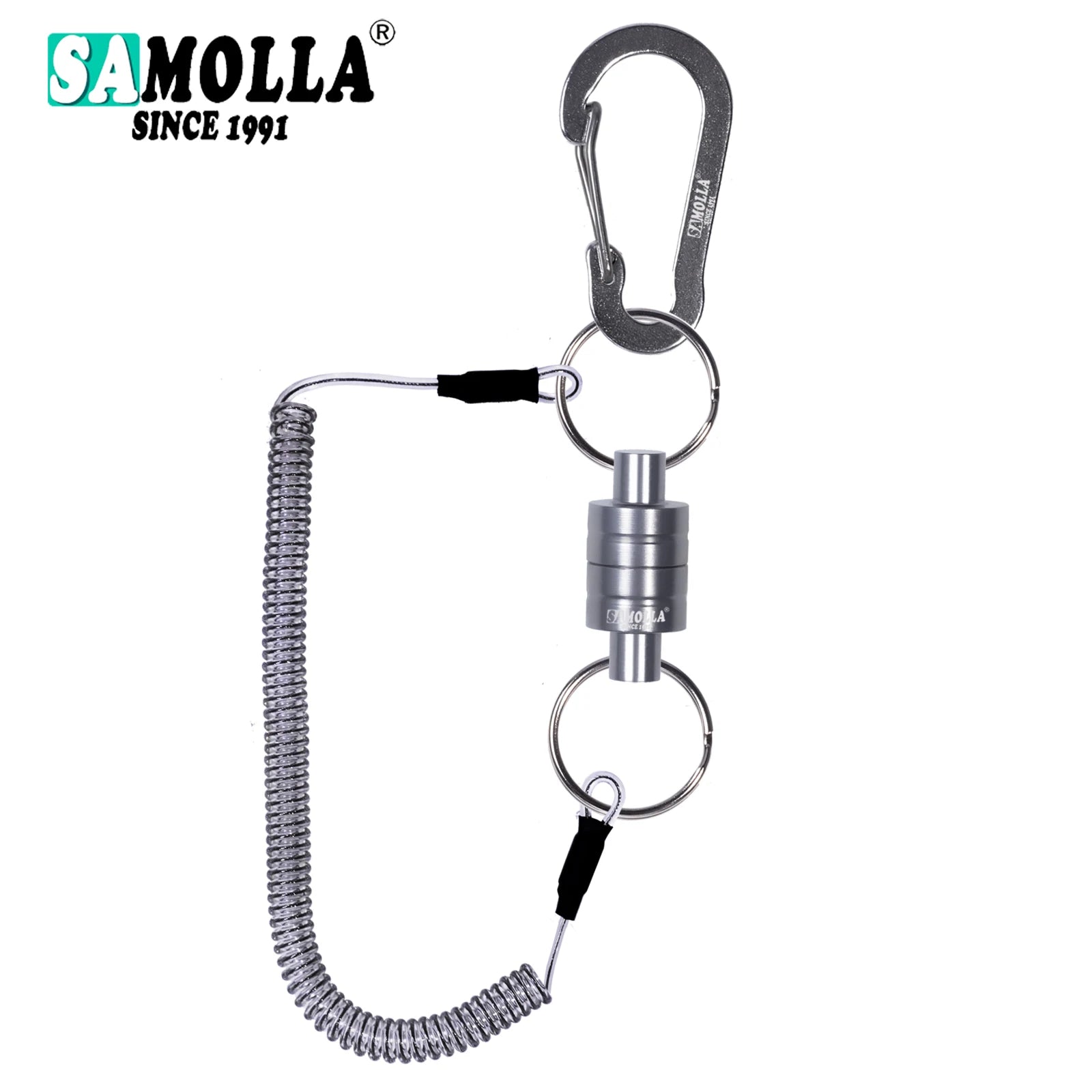 Magnetic Net Release Holder With Coiled Lanyard Fly Fishing Tools Strong Magnet Carabine Fast Buckle Anti-Drop Rope Accessories