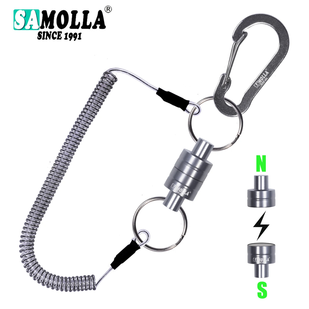 Magnetic Net Release Holder With Coiled Lanyard Fly Fishing Tools Strong Magnet Carabine Fast Buckle Anti-Drop Rope Accessories