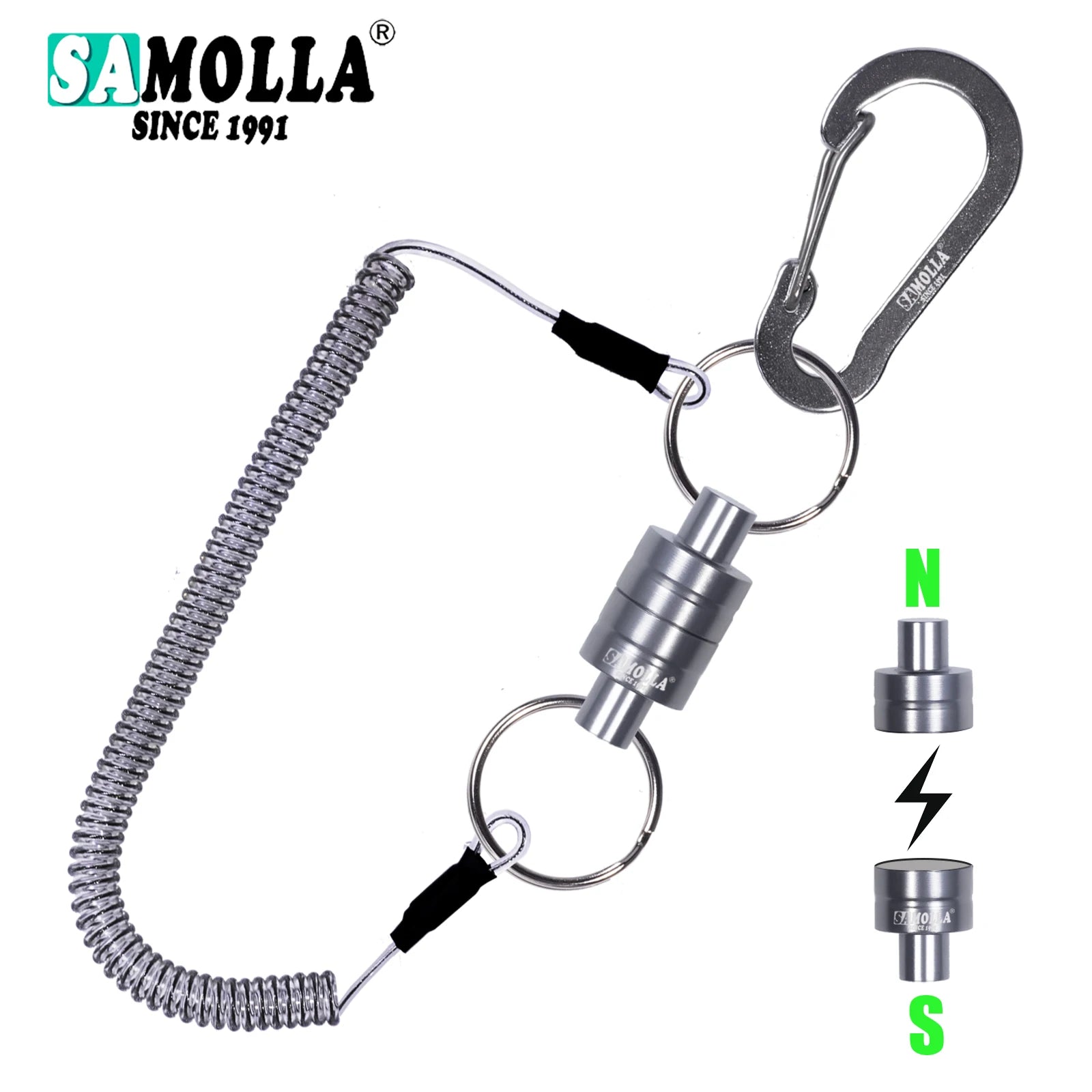 Magnetic Net Release Holder With Coiled Lanyard Fly Fishing Tools Strong Magnet Carabine Fast Buckle Anti-Drop Rope Accessories