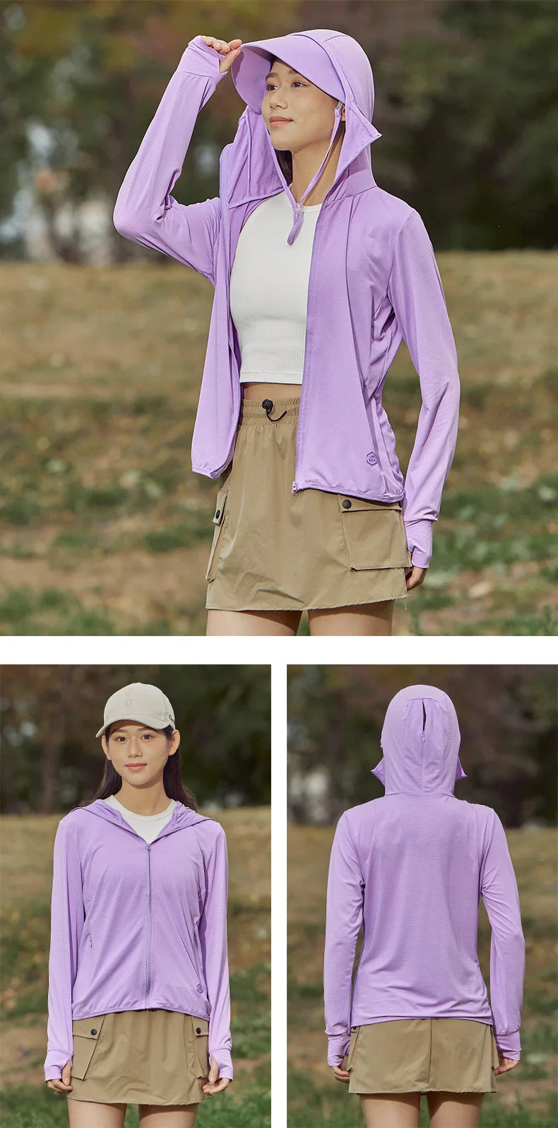 Camping Fishing Shirts for Women Long Sleeve Hiking Sun Protection SPF 50+ UV Tshirt Travel Detachable Hoodies