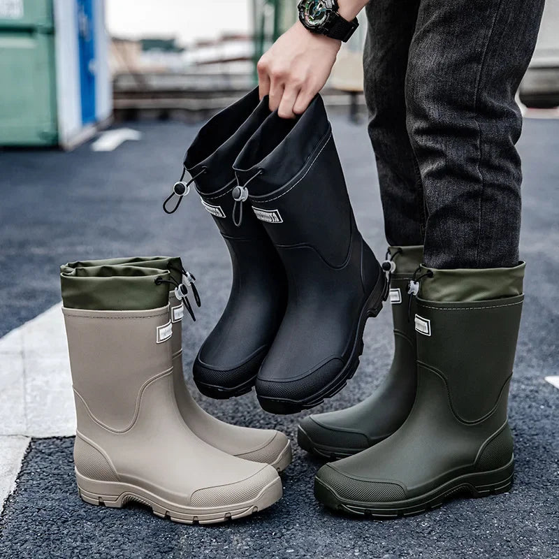 Men's Lightweight Waterproof Fishing Rain Boots Anti-slip Wear-resistant PVC Boot Tube round Toe EVA Insole Plain Color Adult