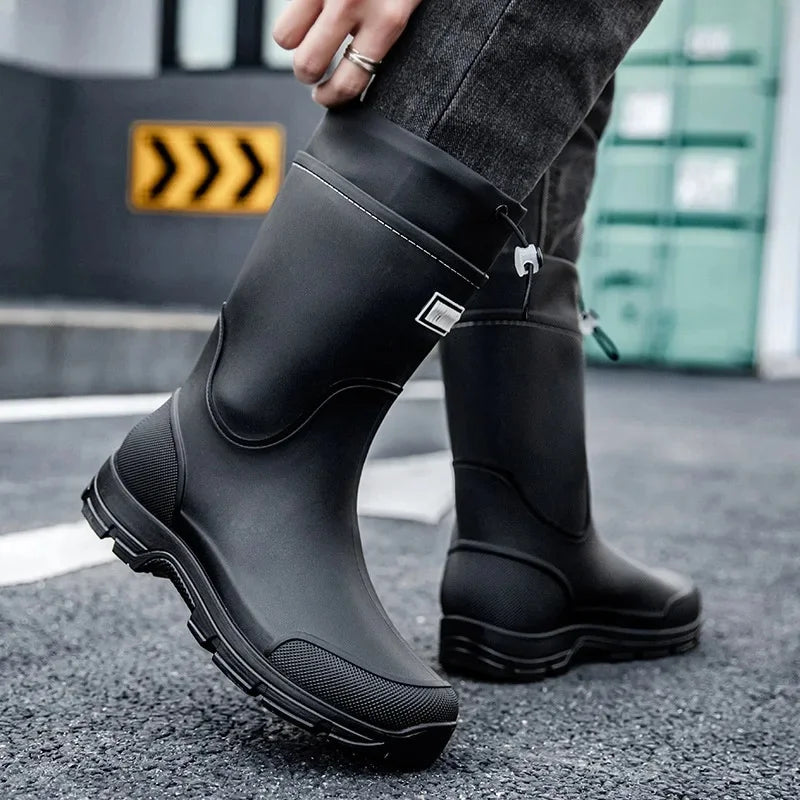 Men's Lightweight Waterproof Fishing Rain Boots Anti-slip Wear-resistant PVC Boot Tube round Toe EVA Insole Plain Color Adult