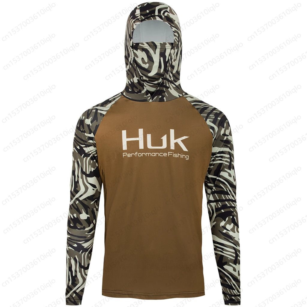 HUK UPF 50+ Hooded Fishing Shirt — Quick-Dry Long Sleeve Sun Protection