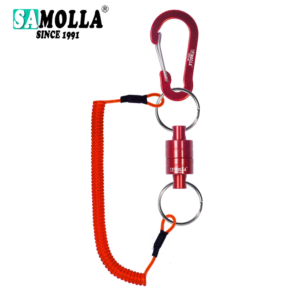 Magnetic Net Release Holder With Coiled Lanyard Fly Fishing Tools Strong Magnet Carabine Fast Buckle Anti-Drop Rope Accessories