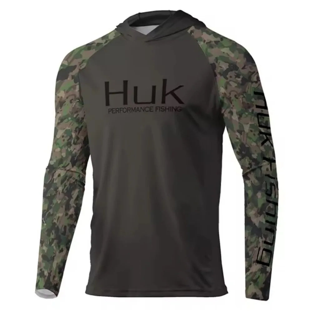 New HUK Men's Long Sleeve Fishing Jersey Quick Dry Lightweight Sun Protection Hooded Fishing Shirt