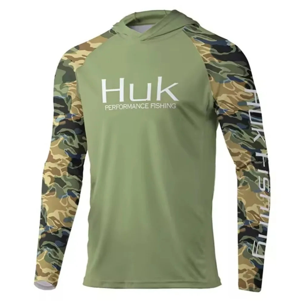 New HUK Men's Long Sleeve Fishing Jersey Quick Dry Lightweight Sun Protection Hooded Fishing Shirt