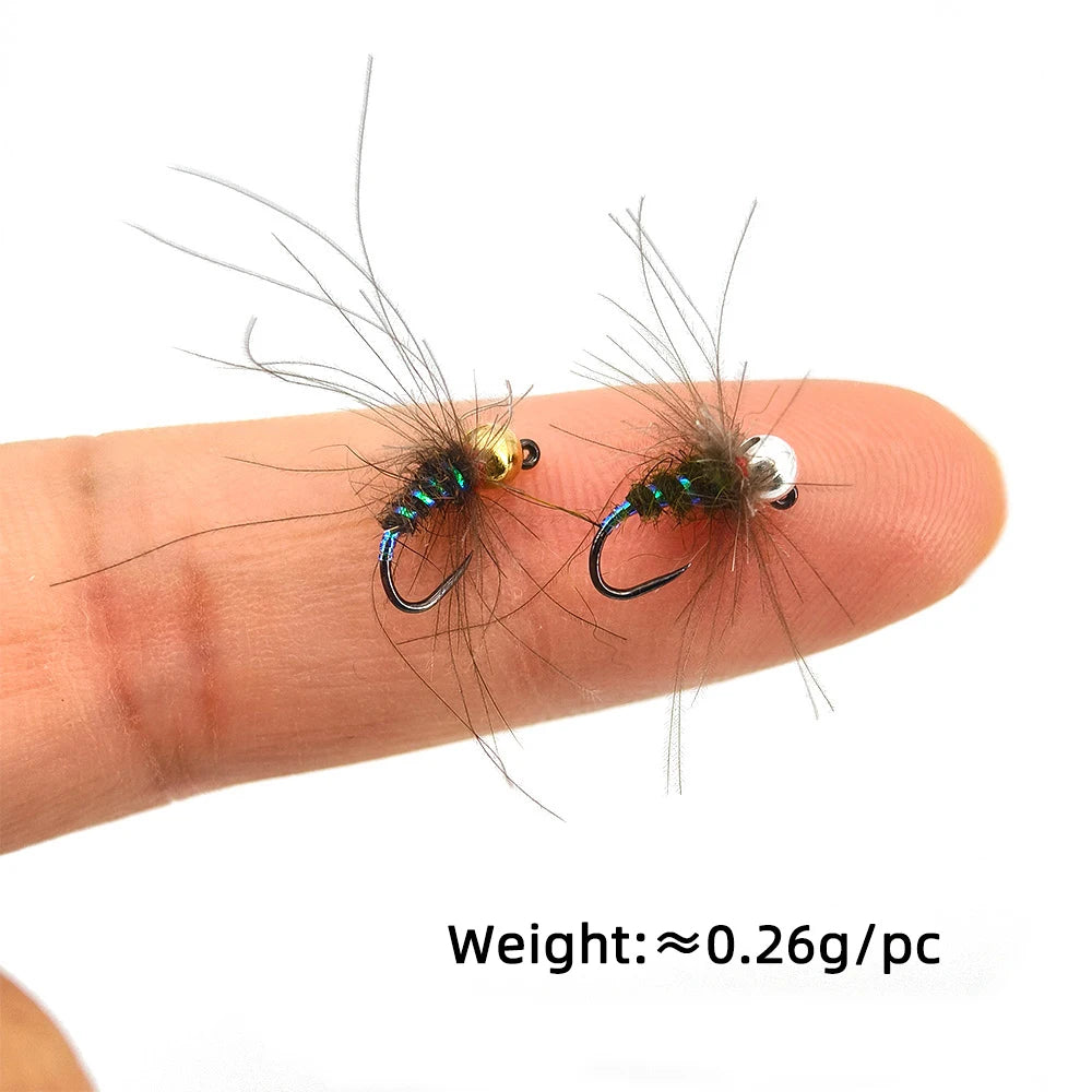 Wifreo 6PCS 16# Tungsten Beadhead CDC Hackle Non-barbed Jig Nymph Flies Barbless Euro Nymph Trout Grayling Bass Fly Fishing Lure