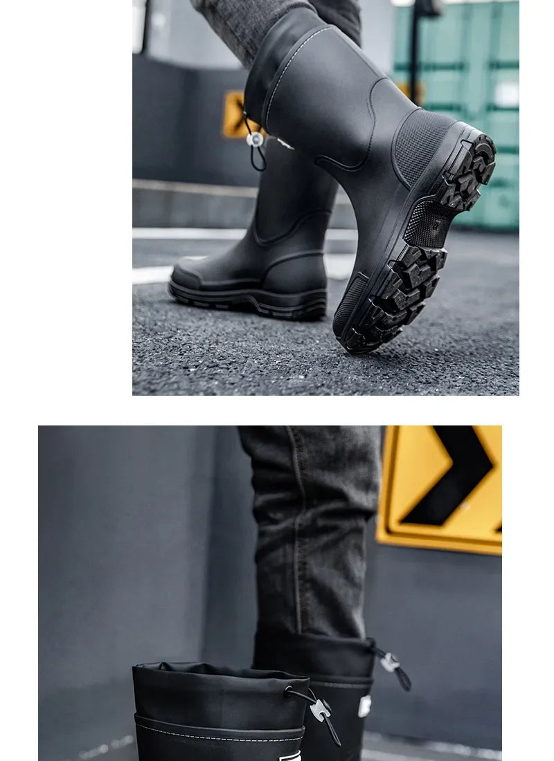 Men's Lightweight Waterproof Fishing Rain Boots Anti-slip Wear-resistant PVC Boot Tube round Toe EVA Insole Plain Color Adult