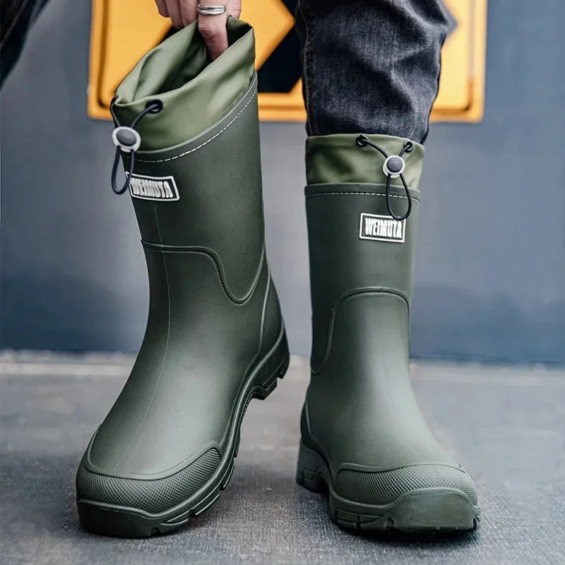 Men's Lightweight Waterproof Fishing Rain Boots Anti-slip Wear-resistant PVC Boot Tube round Toe EVA Insole Plain Color Adult