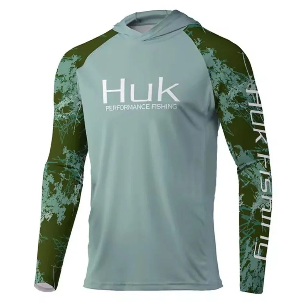 New HUK Men's Long Sleeve Fishing Jersey Quick Dry Lightweight Sun Protection Hooded Fishing Shirt