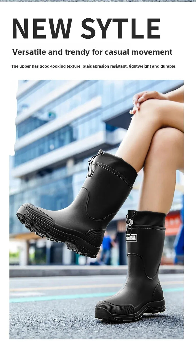 Men's Lightweight Waterproof Fishing Rain Boots Anti-slip Wear-resistant PVC Boot Tube round Toe EVA Insole Plain Color Adult