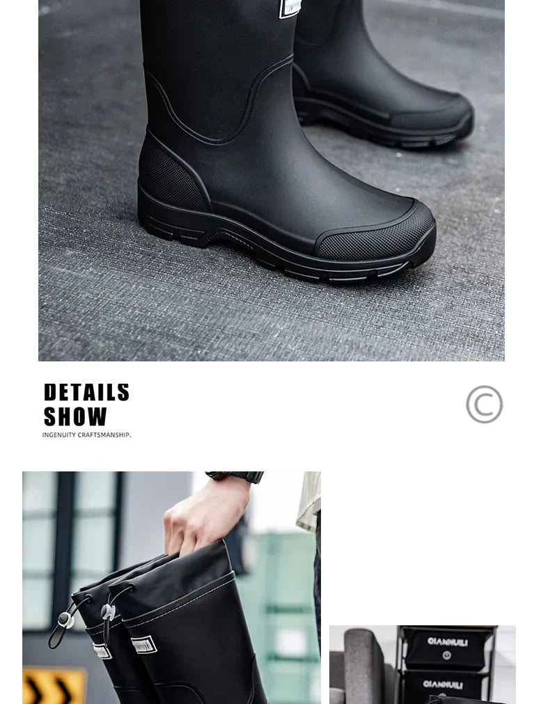 Men's Lightweight Waterproof Fishing Rain Boots Anti-slip Wear-resistant PVC Boot Tube round Toe EVA Insole Plain Color Adult
