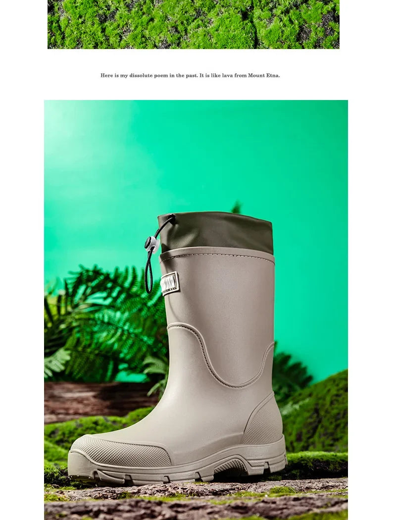 Men's Lightweight Waterproof Fishing Rain Boots Anti-slip Wear-resistant PVC Boot Tube round Toe EVA Insole Plain Color Adult