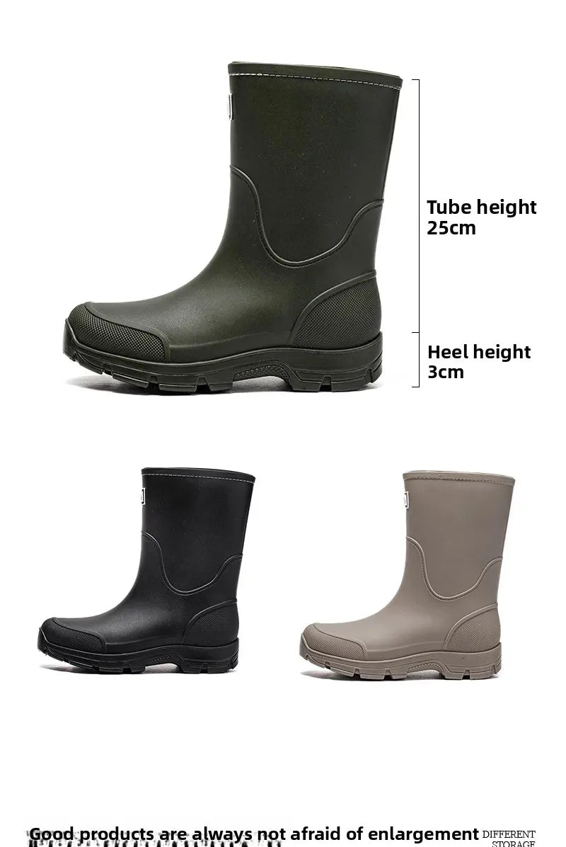 Men's Lightweight Waterproof Fishing Rain Boots Anti-slip Wear-resistant PVC Boot Tube round Toe EVA Insole Plain Color Adult
