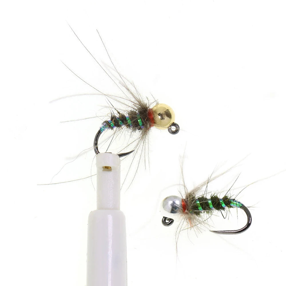 Wifreo 6PCS 16# Tungsten Beadhead CDC Hackle Non-barbed Jig Nymph Flies Barbless Euro Nymph Trout Grayling Bass Fly Fishing Lure