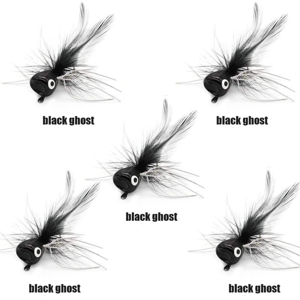 5PCS Topwater Fly Fishing Popper Floating Dry Flies Bugs Insect Lure Mayfly Hook for Bass Trout Sunfish Salmon Artificial Bait