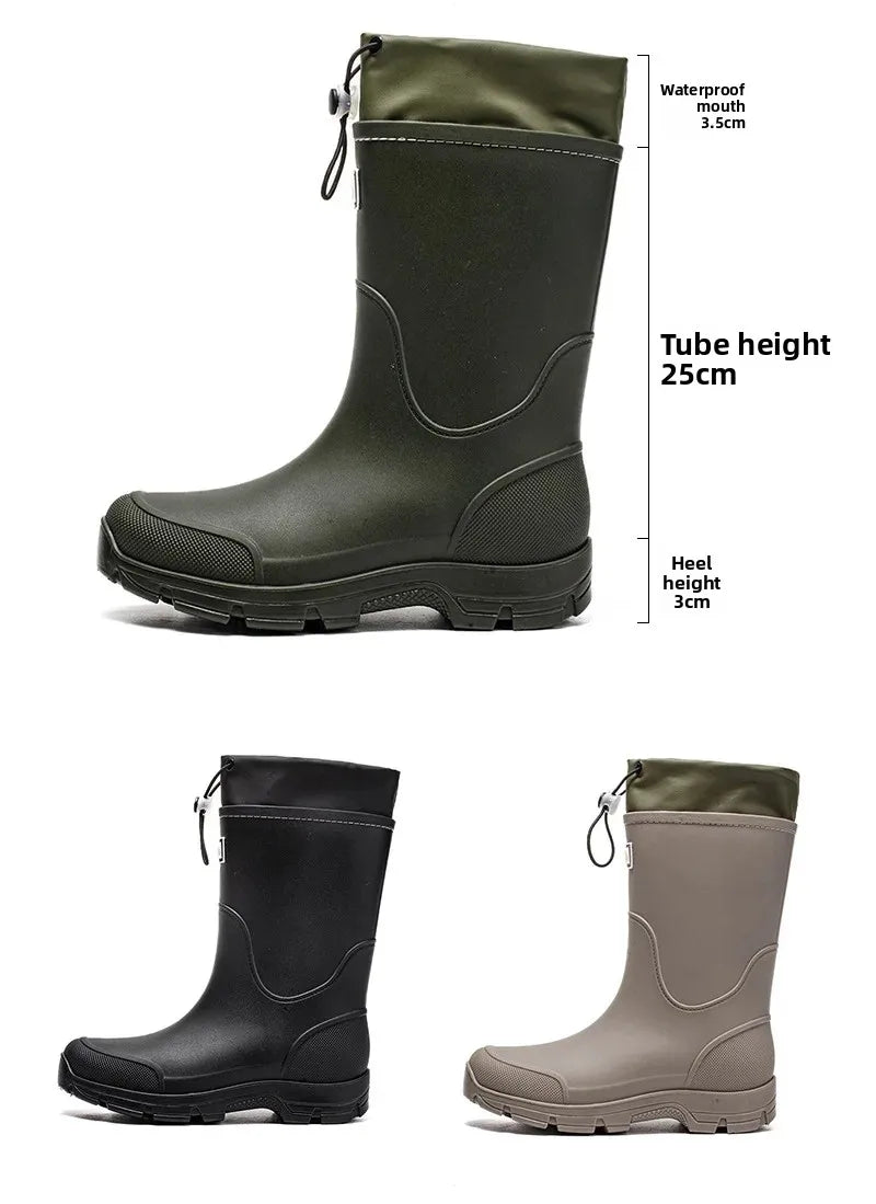 Men's Lightweight Waterproof Fishing Rain Boots Anti-slip Wear-resistant PVC Boot Tube round Toe EVA Insole Plain Color Adult