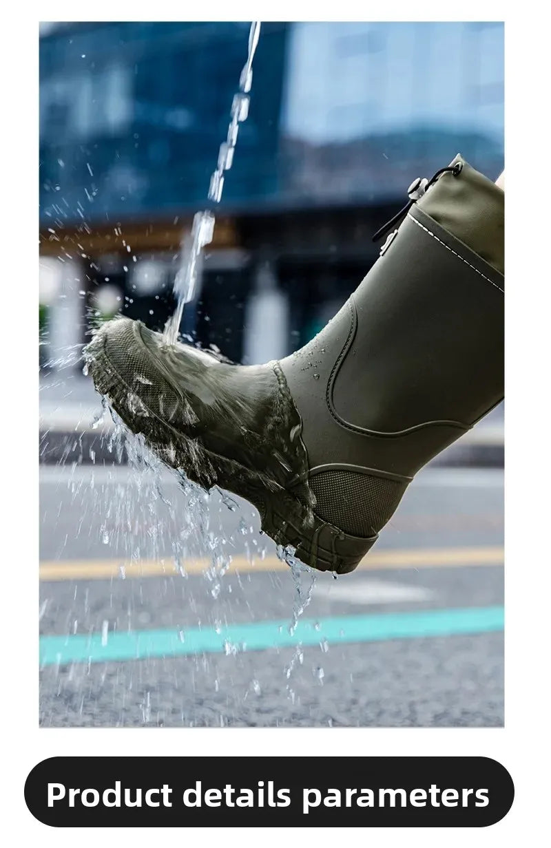 Men's Lightweight Waterproof Fishing Rain Boots Anti-slip Wear-resistant PVC Boot Tube round Toe EVA Insole Plain Color Adult