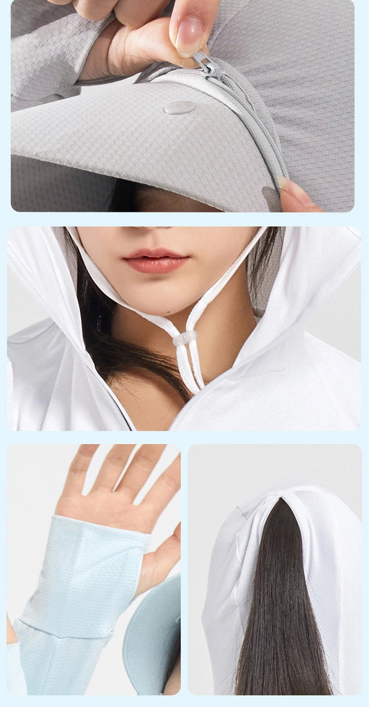 Camping Fishing Shirts for Women Long Sleeve Hiking Sun Protection SPF 50+ UV Tshirt Travel Detachable Hoodies