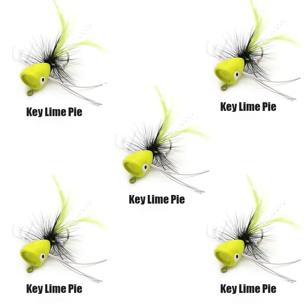 5PCS Topwater Fly Fishing Popper Floating Dry Flies Bugs Insect Lure Mayfly Hook for Bass Trout Sunfish Salmon Artificial Bait