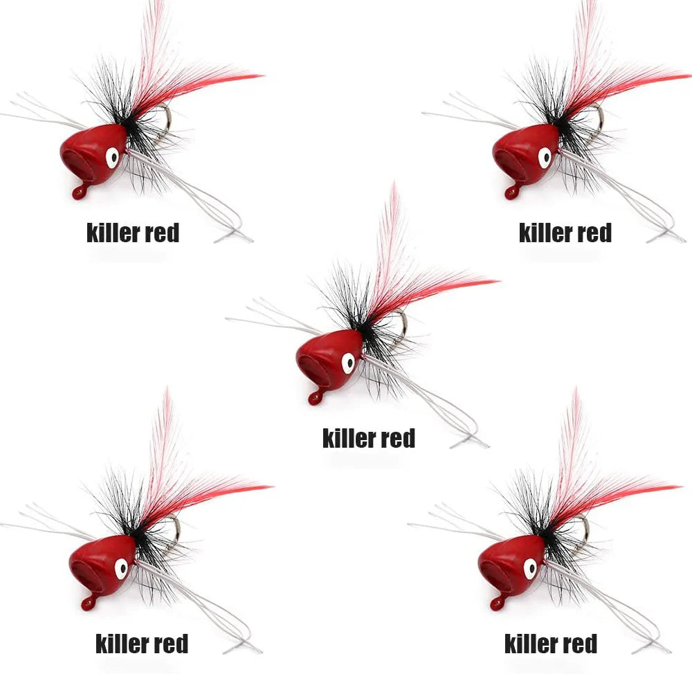 5PCS Topwater Fly Fishing Popper Floating Dry Flies Bugs Insect Lure Mayfly Hook for Bass Trout Sunfish Salmon Artificial Bait
