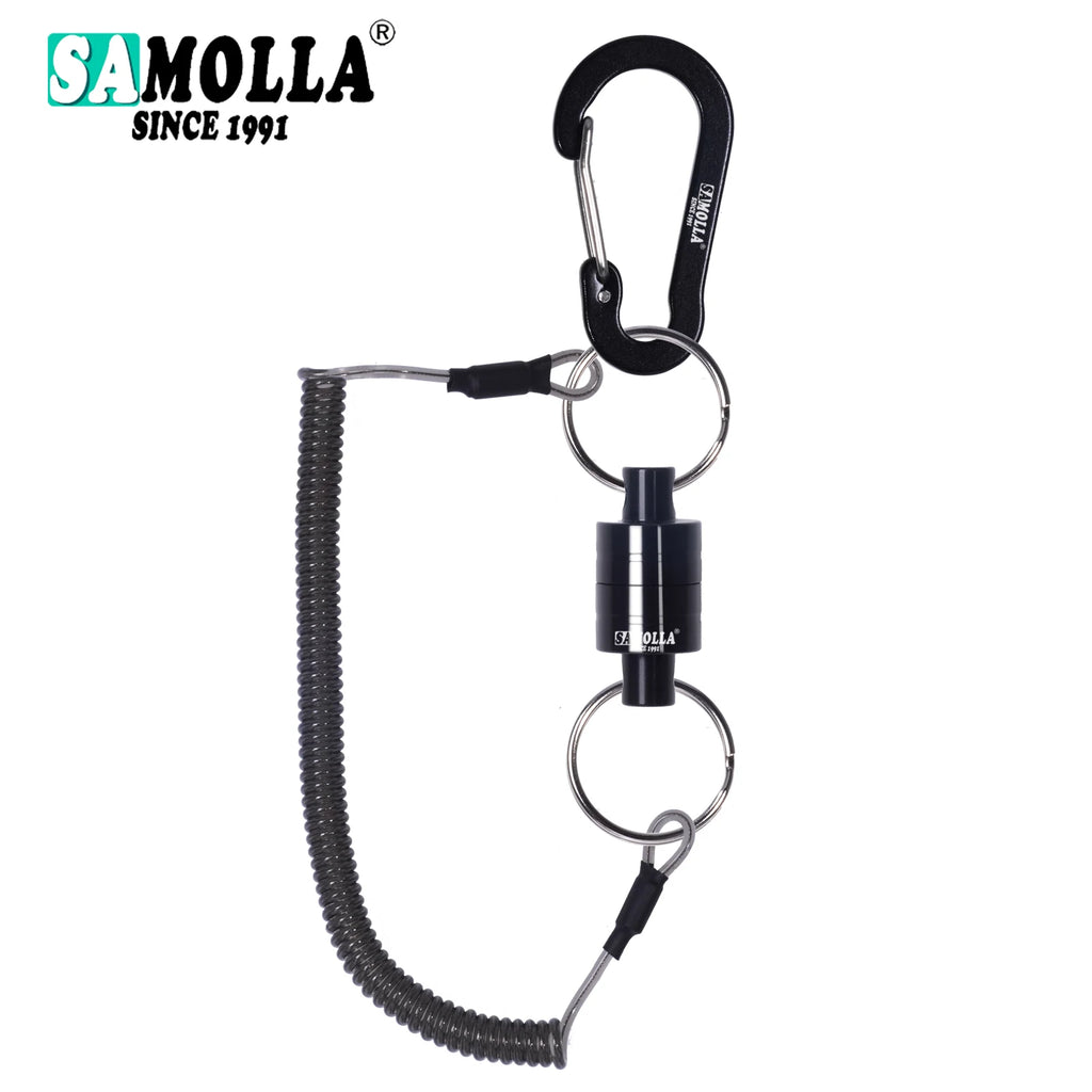Magnetic Net Release Holder With Coiled Lanyard Fly Fishing Tools Strong Magnet Carabine Fast Buckle Anti-Drop Rope Accessories