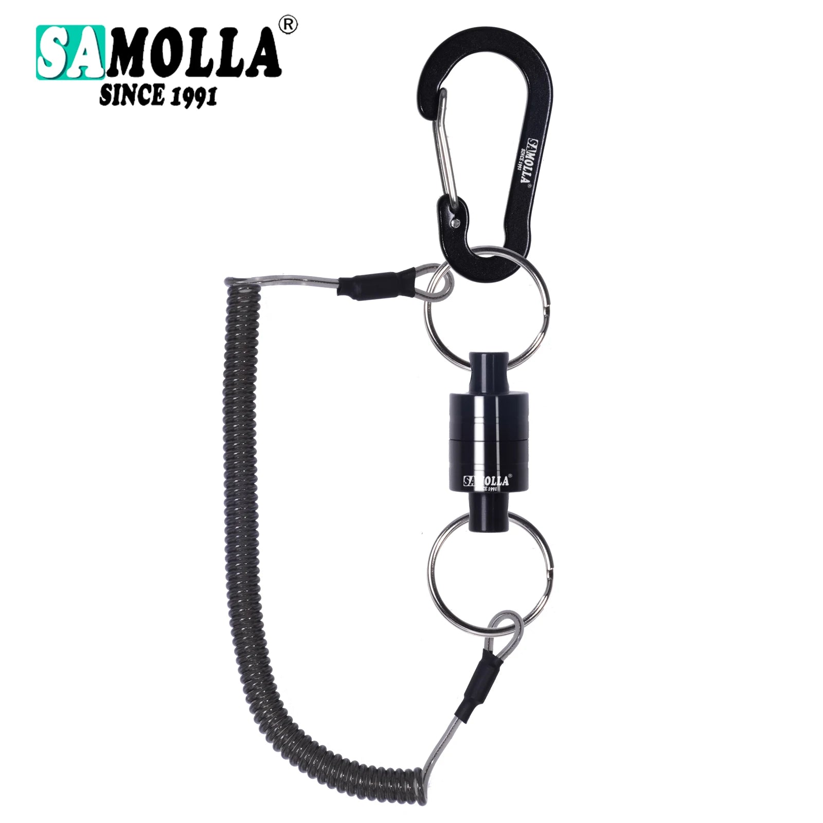 Magnetic Net Release Holder With Coiled Lanyard Fly Fishing Tools Strong Magnet Carabine Fast Buckle Anti-Drop Rope Accessories