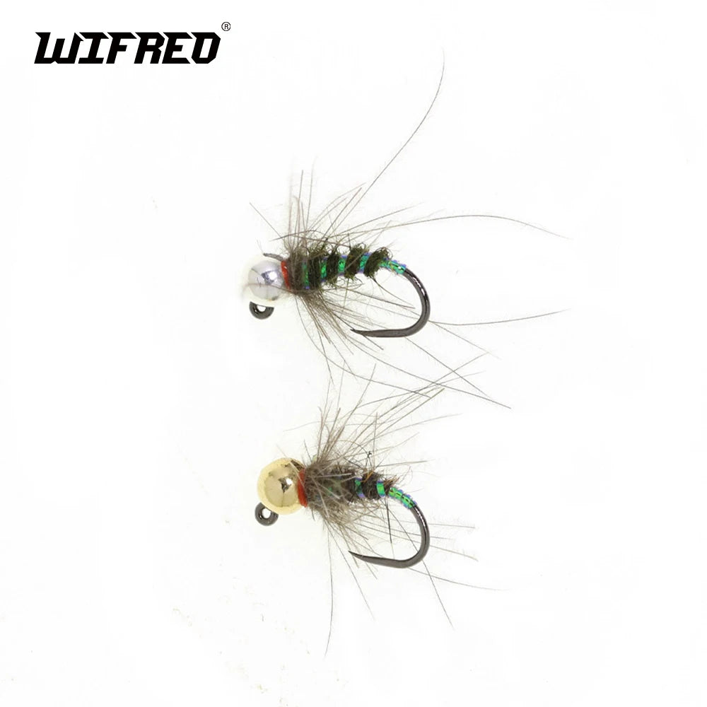 Wifreo 6PCS 16# Tungsten Beadhead CDC Hackle Non-barbed Jig Nymph Flies Barbless Euro Nymph Trout Grayling Bass Fly Fishing Lure