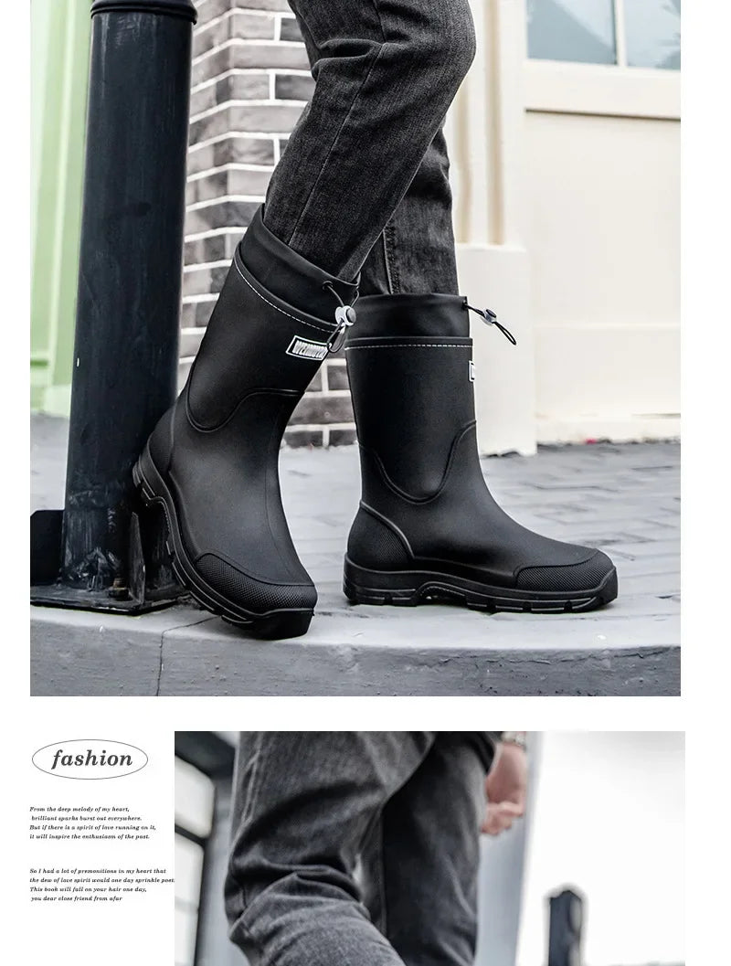 Men's Lightweight Waterproof Fishing Rain Boots Anti-slip Wear-resistant PVC Boot Tube round Toe EVA Insole Plain Color Adult