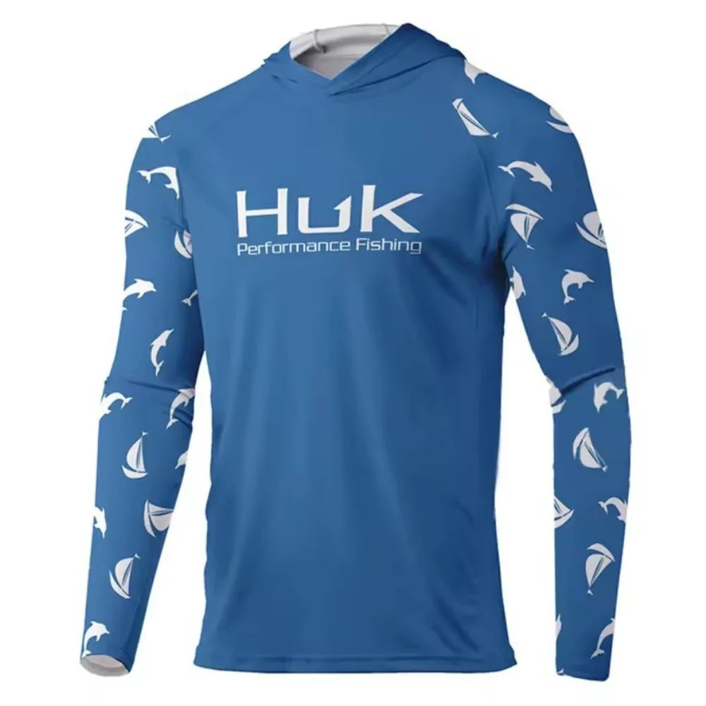 New HUK Men's Long Sleeve Fishing Jersey Quick Dry Lightweight Sun Protection Hooded Fishing Shirt